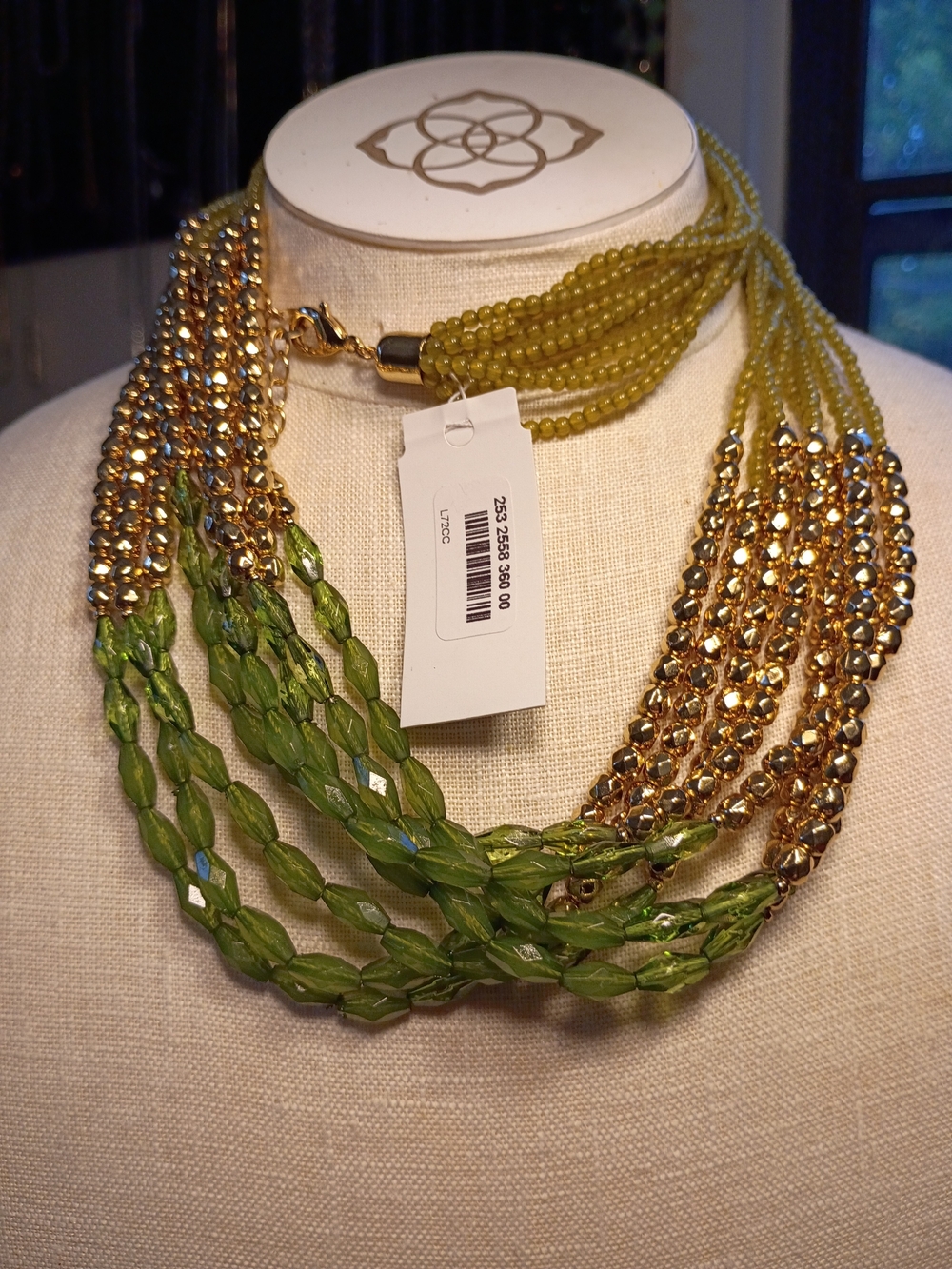 Multi-Strand Green and Gold Beaded Statement Necklace